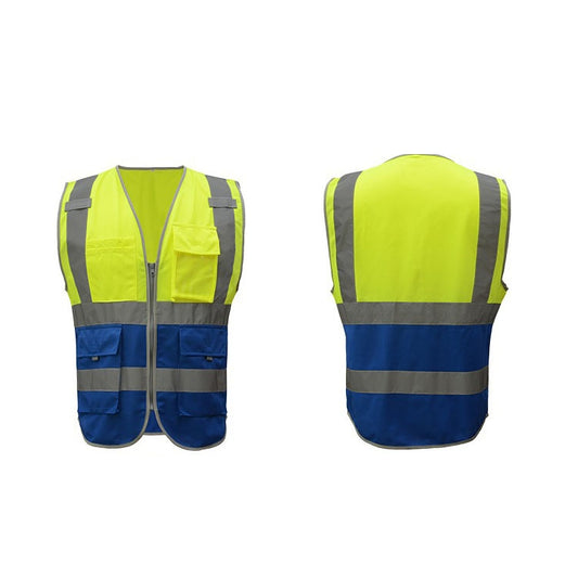 Multi-pockets Safety Vest Reflective Workwear Clothing, Size:XXL-Chest 130cm(Yellow Blue) by bashfashion