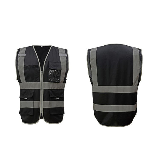 Multi-pockets Safety Vest Reflective Workwear Clothing, Size:XL-Chest 124cm(Black) by bashfashion