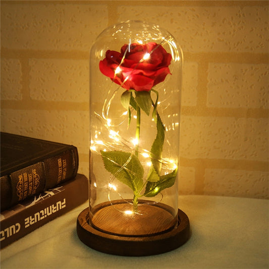 LED flashing luminous artificial fresh roses romantic decorative flower wedding Valentine's Day gift to send lovers birthday Brown Wooden Base 0-5W by bashfashion
