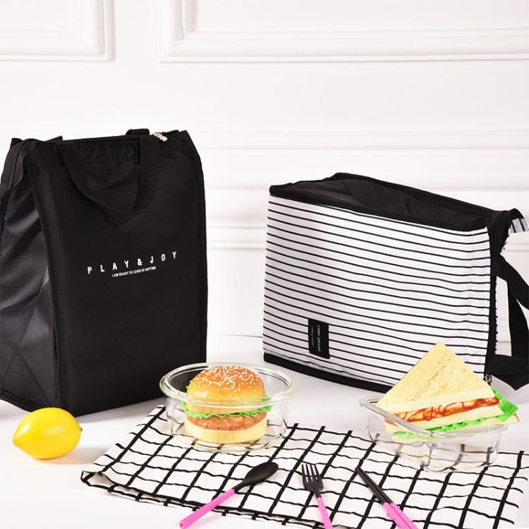 Black White Stripes Portable Thermal Lunch Bags for Women Kids Men Food Picnic Cooler Box Insulated Tote Bag Storage Container(White stripe) by bashfashion