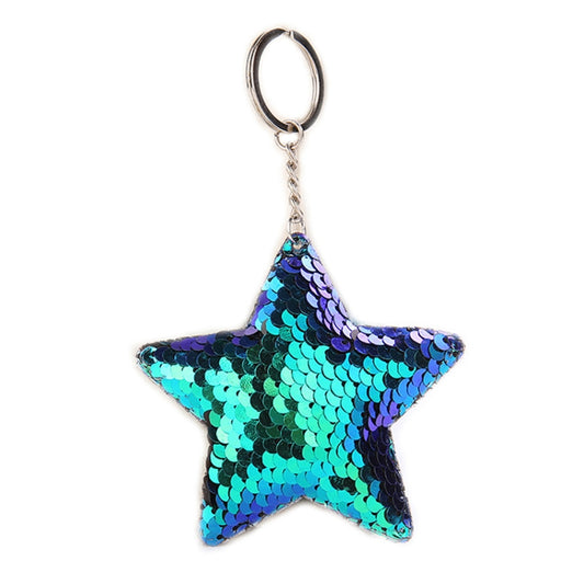 2 PCS Cute Chaveiro Star Keychain Glitter Pompom Sequins Key Chain Gifts for Women Llaveros Mujer Car Bag Accessories Key Ring(Green) by bashfashion