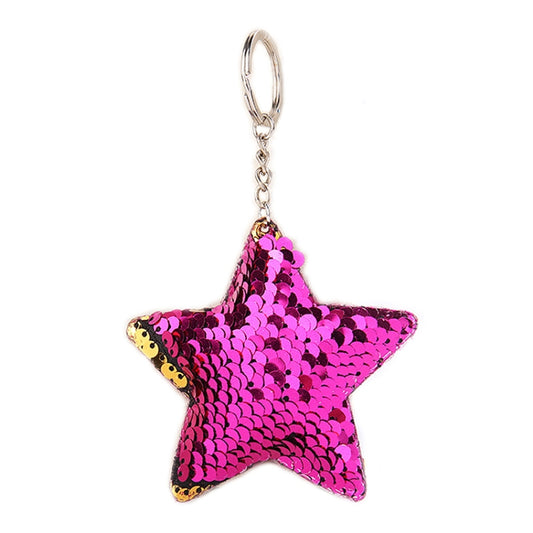 2 PCS Cute Chaveiro Star Keychain Glitter Pompom Sequins Key Chain Gifts for Women Llaveros Mujer Car Bag Accessories Key Ring(Magenta) by bashfashion