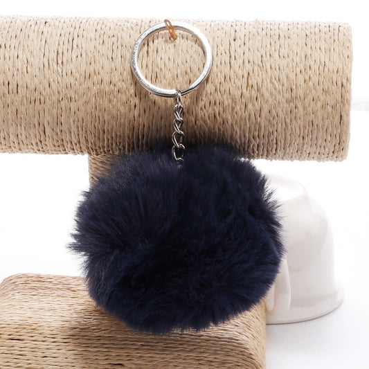 Simple Key Chain Fur Ball Pompon Keychain Pompom Artificial Rabbit Fur Animal Keychains for Woman Car Bag Key Rings(navy) by KOOROL