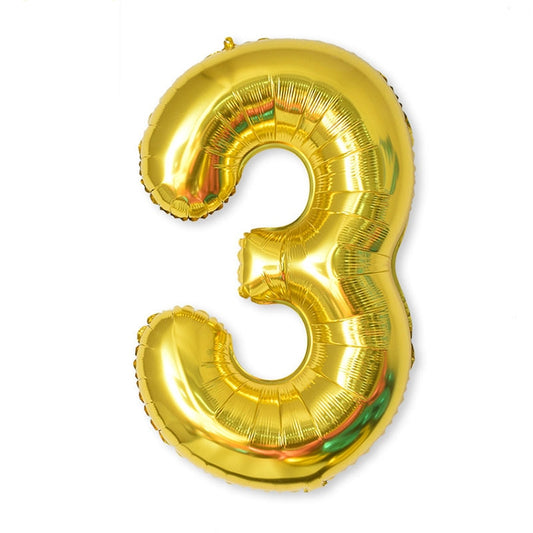 2 PCS 40 Inch Aluminium Foil Number Balloons Birthday Wedding Engagement Party Decor Kids Ball Supplies(3-Gold) by bashfashion