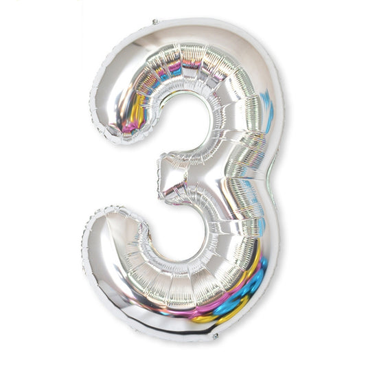 2 PCS 40 Inch Aluminium Foil Number Balloons Birthday Wedding Engagement Party Decor Kids Ball Supplies(3-Silver) by bashfashion