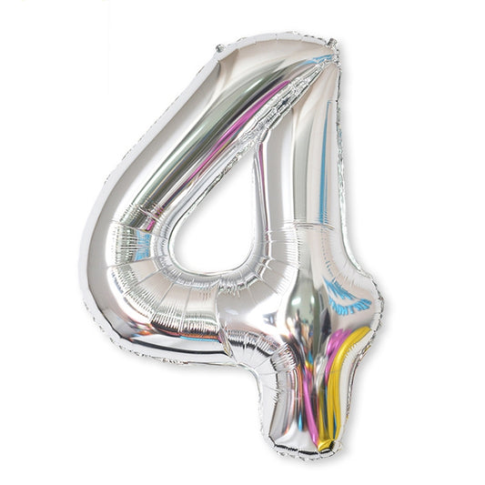 2 PCS 40 Inch Aluminium Foil Number Balloons Birthday Wedding Engagement Party Decor Kids Ball Supplies(4-Silver) by bashfashion