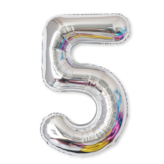 2 PCS 40 Inch Aluminium Foil Number Balloons Birthday Wedding Engagement Party Decor Kids Ball Supplies(5-Silver) by bashfashion