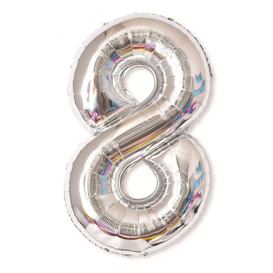 2 PCS 40 Inch Aluminium Foil Number Balloons Birthday Wedding Engagement Party Decor Kids Ball Supplies(8-Silver) by bashfashion