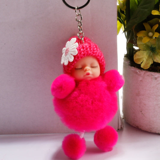 Sleeping Baby Doll Ball Key Chain Car Keyring Holder Bag Pendant Charm Keychain(Magenta) by bashfashion