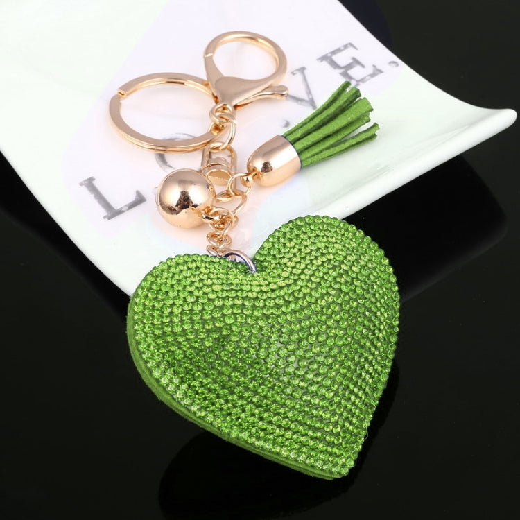 Heart Keychain Leather Tassel Gold Key Holder Metal Crystal Key Chain Keyring Charm Bag Auto Pendant Gift(green) by bashfashion