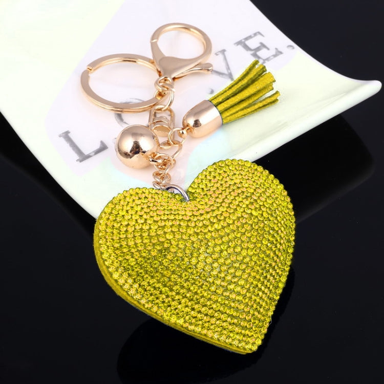 Heart Keychain Leather Tassel Gold Key Holder Metal Crystal Key Chain Keyring Charm Bag Auto Pendant Gift(yellow) by bashfashion