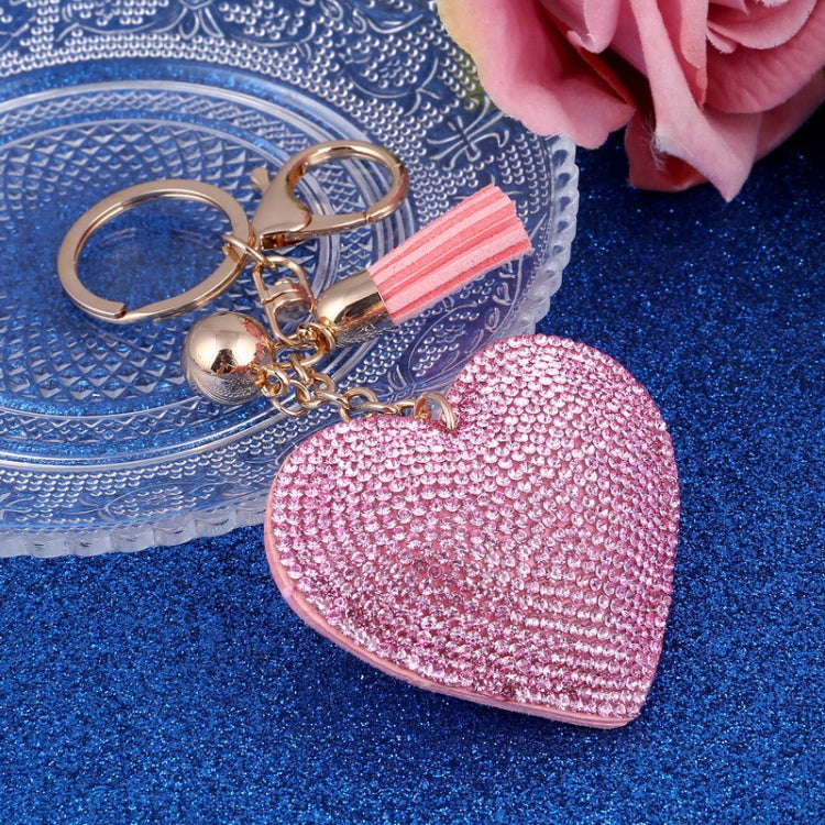 Heart Keychain Leather Tassel Gold Key Holder Metal Crystal Key Chain Keyring Charm Bag Auto Pendant Gift(pink) by bashfashion
