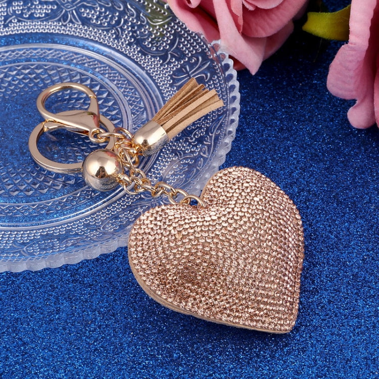 Heart Keychain Leather Tassel Gold Key Holder Metal Crystal Key Chain Keyring Charm Bag Auto Pendant Gift(gold) by bashfashion