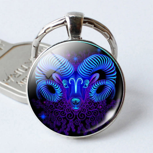 Zodiac Sign Keychain 12 Constellation Pendant Single Face Keyring by bashfashion