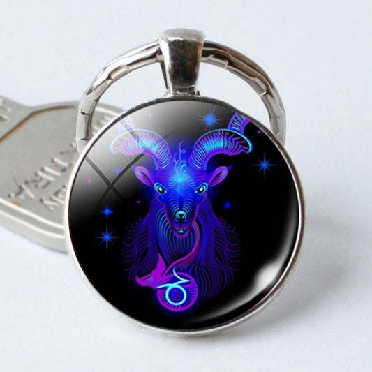 Zodiac Sign Keychain 12 Constellation Pendant Single Face Keyring by bashfashion