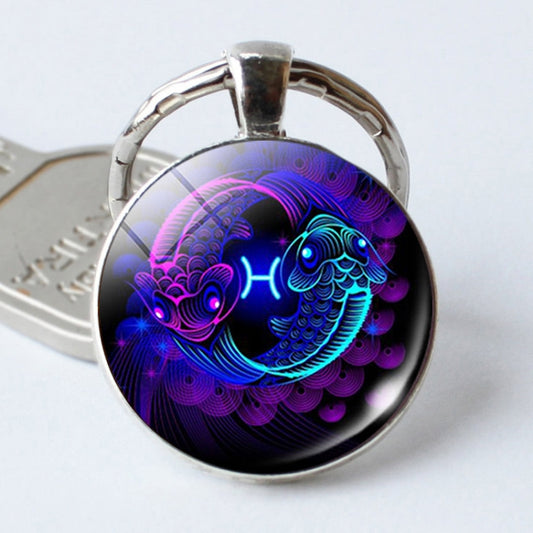 Zodiac Sign Keychain 12 Constellation Pendant Single Face Keyring by bashfashion