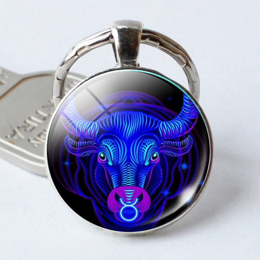 Zodiac Sign Keychain 12 Constellation Pendant Single Face Keyring by bashfashion