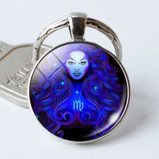 Zodiac Sign Keychain 12 Constellation Pendant Single Face Keyring by bashfashion