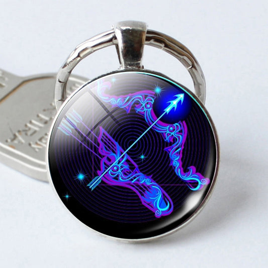 Zodiac Sign Keychain 12 Constellation Pendant Single Face Keyring by bashfashion