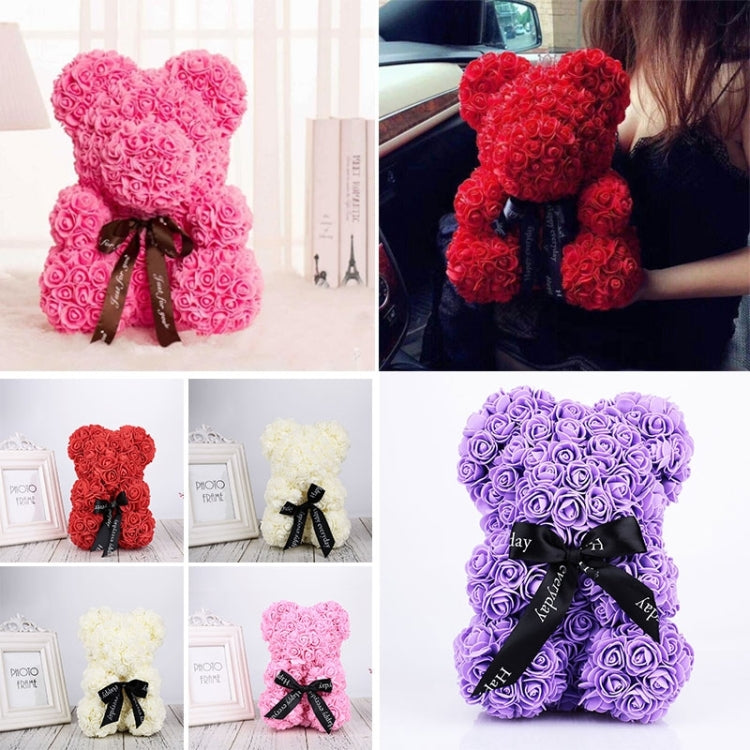 25cm Bear Shape Artificial Foam Roses Flower Ornament(Deep Pink) by bashfashion