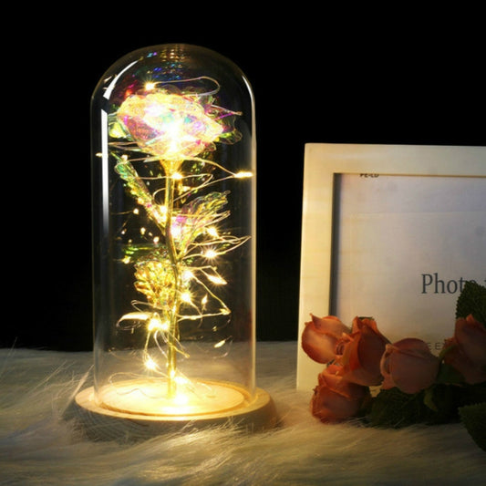 Simulation Roses Lights Glass Cover Decorations Crafts Valentines Day Gifts(Bright Color) by bashfashion