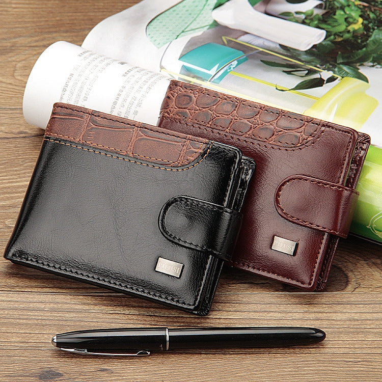 Men Vintage Leather Hasp Short Coin Pocket Purse Card Holder Wallets(Black) by bashfashion