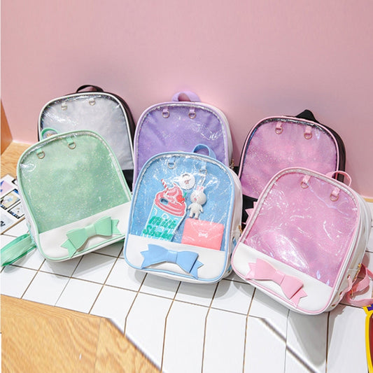 Transparent Children Backpack Cute Bow Bags Mini Schoolbag(Purple) by bashfashion