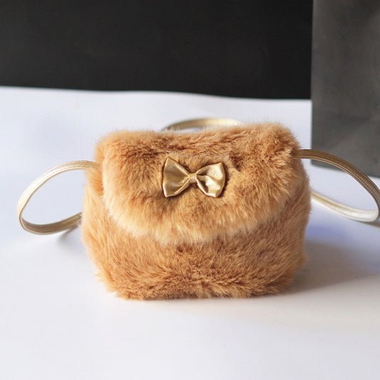 Cute Princess Girl Mini Cross body Bag Fashion Bowknot Imitation Fur Shoulder Messenger Bag Purse(Caramel Colour) by bashfashion