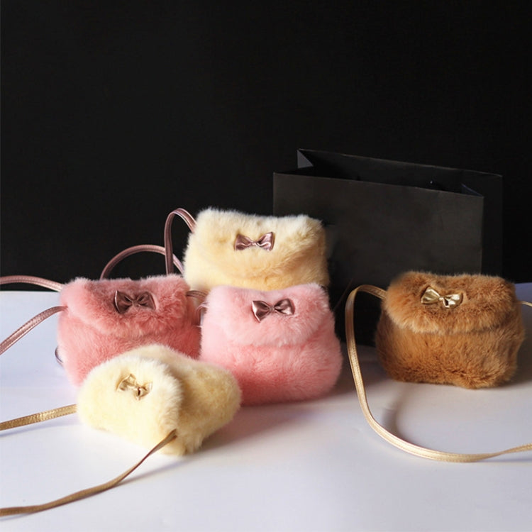 Cute Princess Girl Mini Cross body Bag Fashion Bowknot Imitation Fur Shoulder Messenger Bag Purse(Caramel Colour) by bashfashion