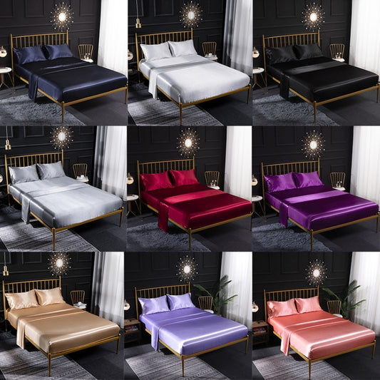 Home Ice Silk Simulation Silk Four-Piece Pillowcase Flat Sheet Fitted Sheet Set, Size:US-Full/UK-D:138x190x35cm(Violet) by bashfashion