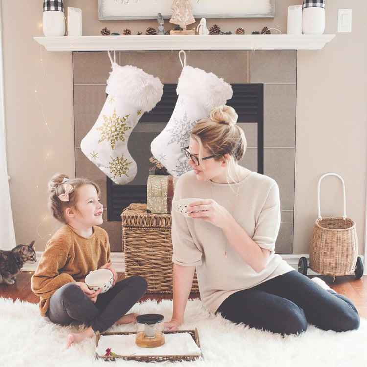 Christmas Decorations Flannel Pearl Snowflake Christmas Socks Plush Christmas Socks Gift Socks(Silver) by bashfashion