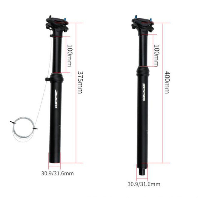 ZOOM Bicycle Wire-Controlled Hydraulic Lift Seat Tube Mountain Bike Seatpost, Size:31.6mm, Specification:375mm External Routing by ZOOM
