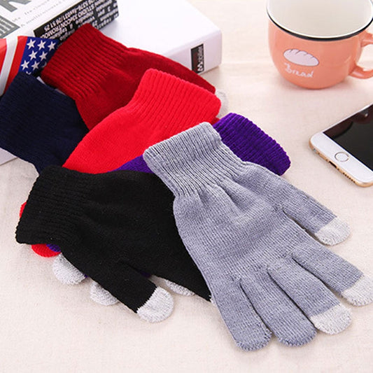 Winter Touch Screen Gloves Women Men Warm Stretch Knit Mittens Imitation Wool Thicken Full Finger Gloves(B-Grey) by bashfashion