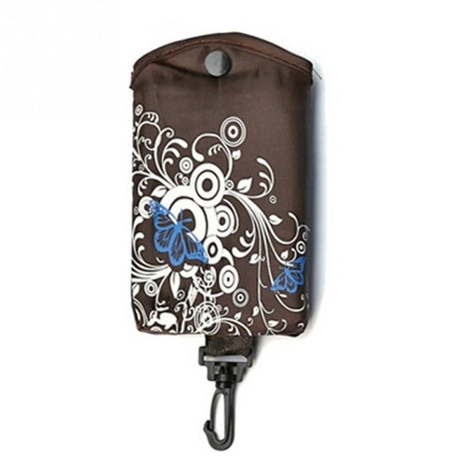 Foldable Shopping Bag Butterfly Flower Oxford Fabric Shoulder Bag Reusable Tote Bag(Coffee) by bashfashion