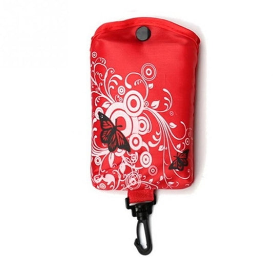 Foldable Shopping Bag Butterfly Flower Oxford Fabric Shoulder Bag Reusable Tote Bag(Red) by bashfashion