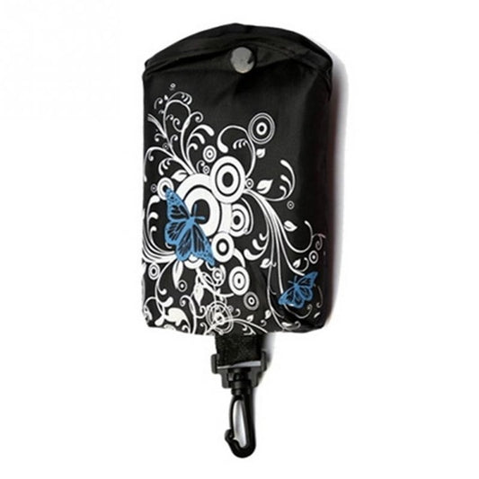 Foldable Shopping Bag Butterfly Flower Oxford Fabric Shoulder Bag Reusable Tote Bag(Black) by bashfashion