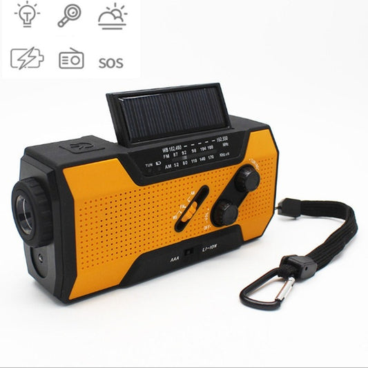 Multifunctional Hand Crank Solar Power LED Flashlight Full Band FM Radio Desk Lamp Alarm, Style:US Version NOAA(Orange) by bashfashion