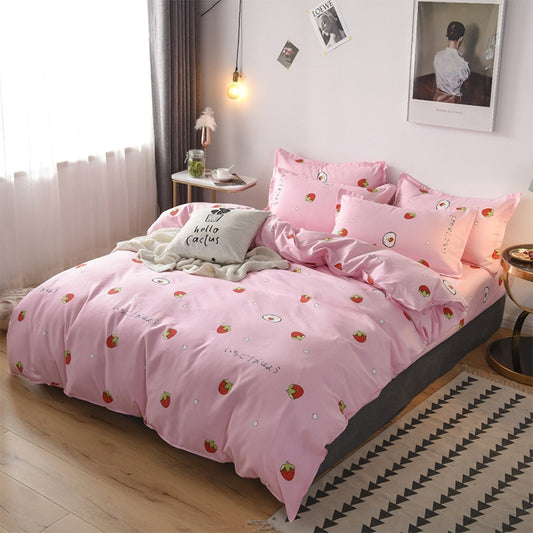 Simple Cotton Grinding Bed Four-Piece Duvet Cover Sheet Pillowcase, Size:150x200cm(Strawberry Sweetheart) by bashfashion