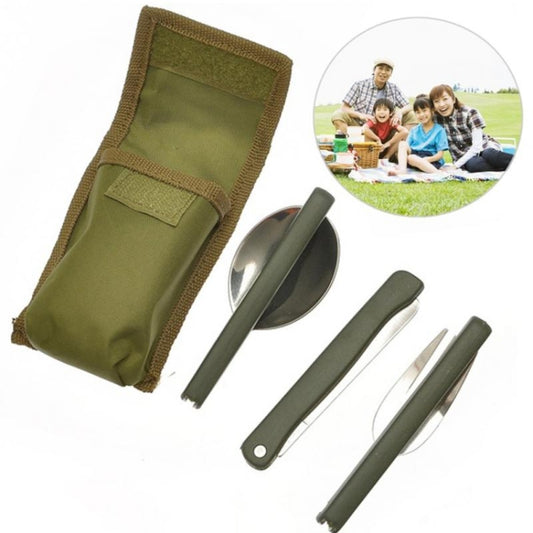 Portable Mini Tableware Set outdoor Tool Folding Cutlery Set with Spoon Fork Knives for Camping Picnic Stainless Steel(Green) by bashfashion