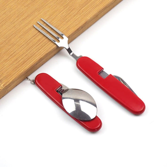 Outdoor Tableware Stainless Steel Spoon / Fork / Knife / Bottle Opener 4 in 1 Multifunctional Folding Cutlery Set by bashfashion