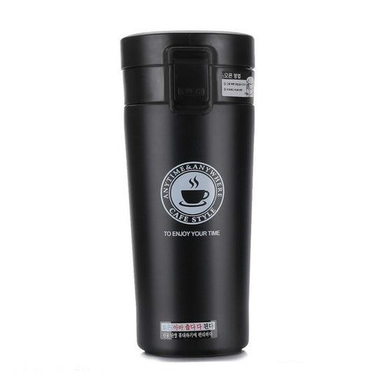 Double Wall Stainless Steel Vacuum Flasks 380ml Car Thermo Cup Coffee Tea Travel Mug Thermol Bottle, Capacity:380ml(Black) by bashfashion