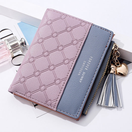 Cute Fashion Purse Leather Long Zip Wallet Coin Card Holder Soft Leather Phone Card Female Clutch(smoke purple) by bashfashion