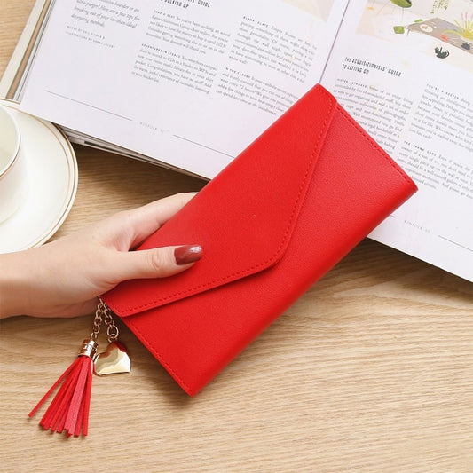 Long Wallet Women Purses Tassel Fashion Coin Purse Card Holder Wallets Female Clutch PU Leather Wallet(Red) by bashfashion