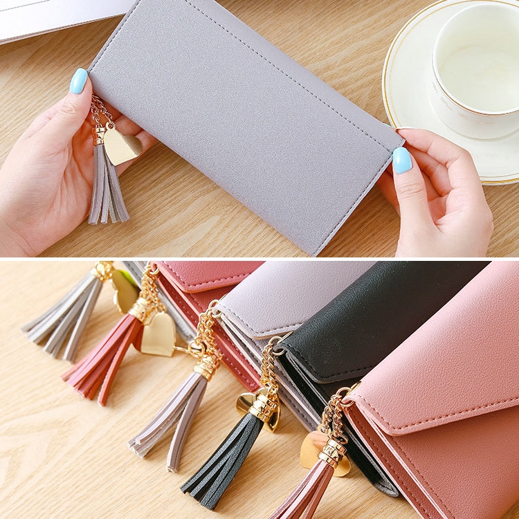 Long Wallet Women Purses Tassel Fashion Coin Purse Card Holder Wallets Female Clutch PU Leather Wallet(Light purple) by bashfashion