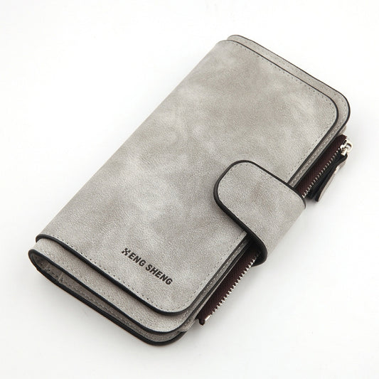 Women Scrub Leather Lady Purses Clutch Long Female Wallet(Light Gray) by bashfashion