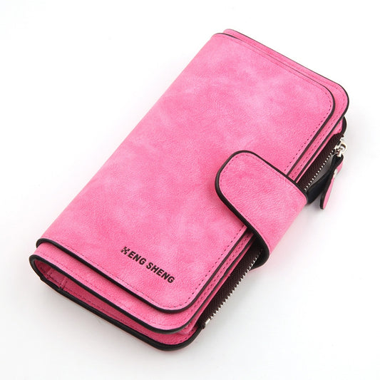 Women Scrub Leather Lady Purses Clutch Long Female Wallet(Rose Red) by bashfashion