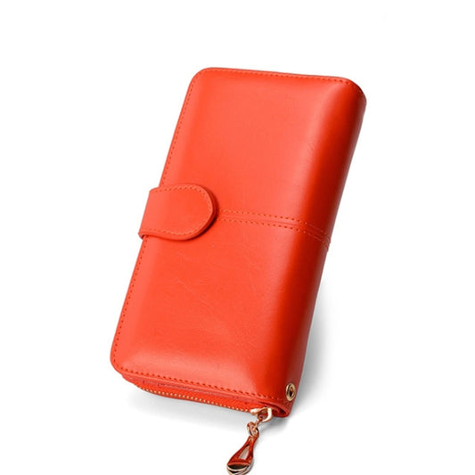 Multifunction Zipper Women Leather Wallet Long Trifold Coin Purse Card Holder Clutch(Orange) by bashfashion