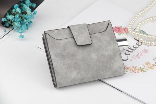 Leather Women Hasp Small Slim Coin Pocket Purse Cards Holders Wallet(Gray) by bashfashion
