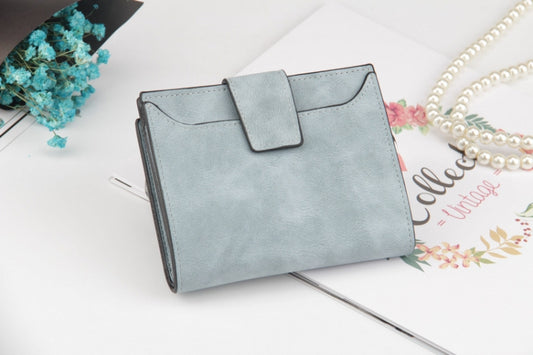 Leather Women Hasp Small Slim Coin Pocket Purse Cards Holders Wallet(Light Blue) by bashfashion