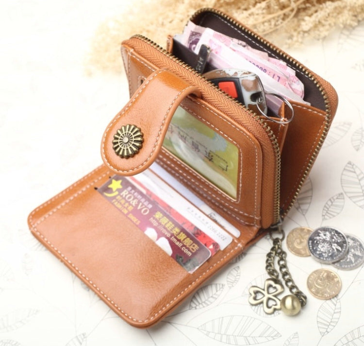 Vintage Button Phone Purses Women Wallets Female Purse Leather Brand Retro Ladies Long Zipper Woman Wallet Card Clutch(Long brown) by bashfashion